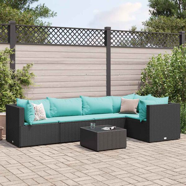 vidaXL Salon de jardin 6 pcs avec coussins Noir Résine tressée