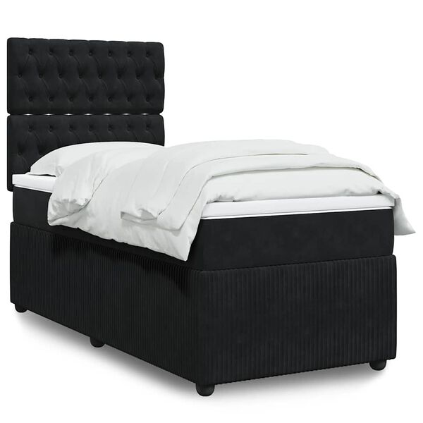 vidaXL Sommier &agrave; lattes de lit avec matelas Noir 90x200 cm Velours