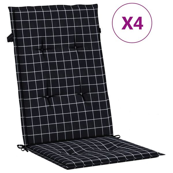 vidaXL Coussins de chaise &agrave; dossier haut lot de 4 noir &agrave; carreaux