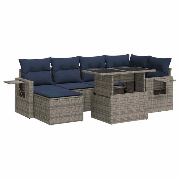 vidaXL Salon de jardin avec coussins 7 pcs gris résine tressée acacia