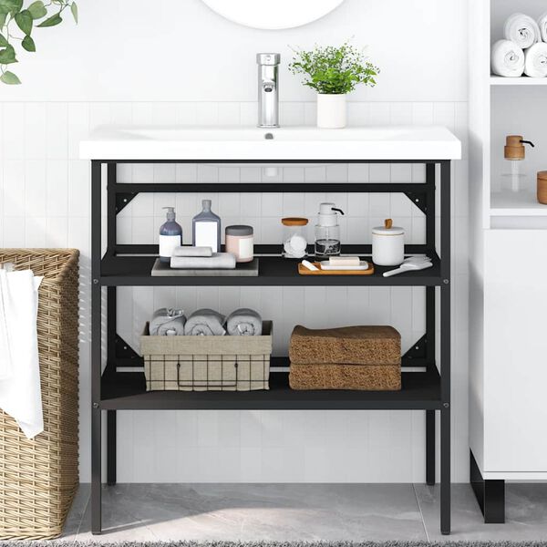 vidaXL Cadre de lavabo de salle de bain Noir 79x38x83 cm Fer