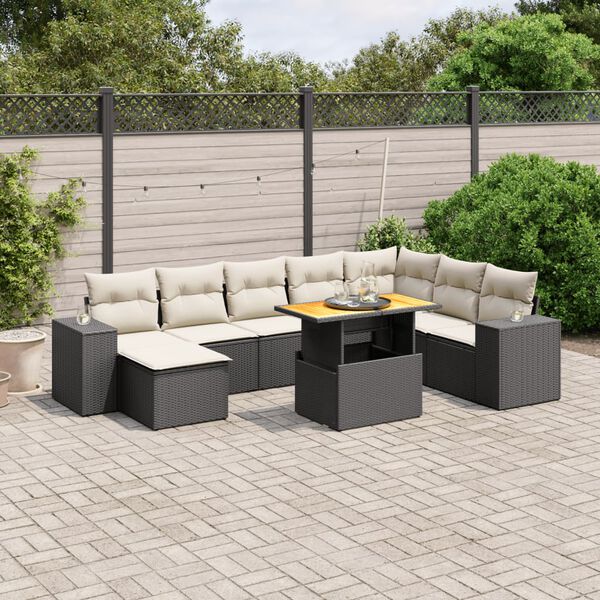 vidaXL Salon de jardin 9 pcs avec coussins noir r&eacute;sine tress&eacute;e