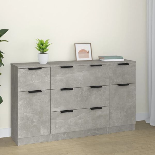 vidaXL Ensemble de buffets 3 pcs Gris béton Bois d'ingénierie