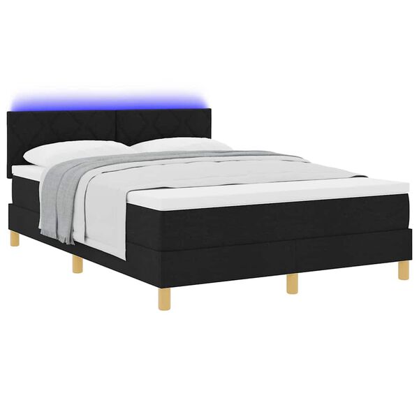 vidaXL Lit &agrave; ressort LED avec matelas avec LED Noir 160 x 200 cm tissu
