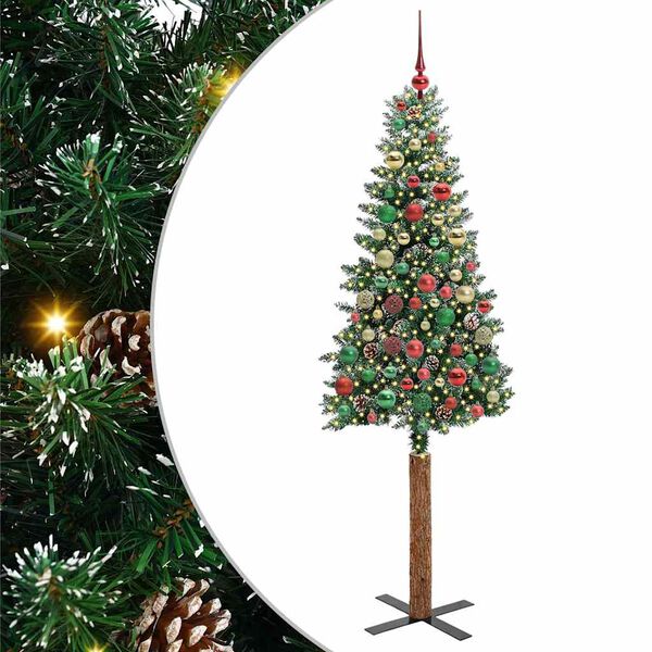 vidaXL Sapin de Noël mince avec 300 LED Vert et blanc 210 cm