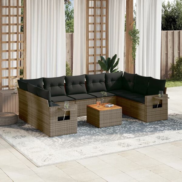 vidaXL Salon de jardin avec coussins 10 pcs gris r&eacute;sine tress&eacute;e