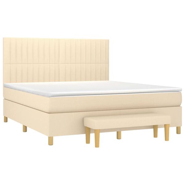 vidaXL Sommier &agrave; lattes de lit avec matelas Cr&egrave;me 160x200 cm Tissu