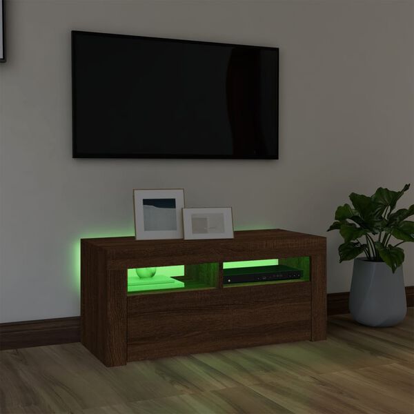 vidaXL Meuble TV avec lumières LED Chêne marron 90x35x40 cm