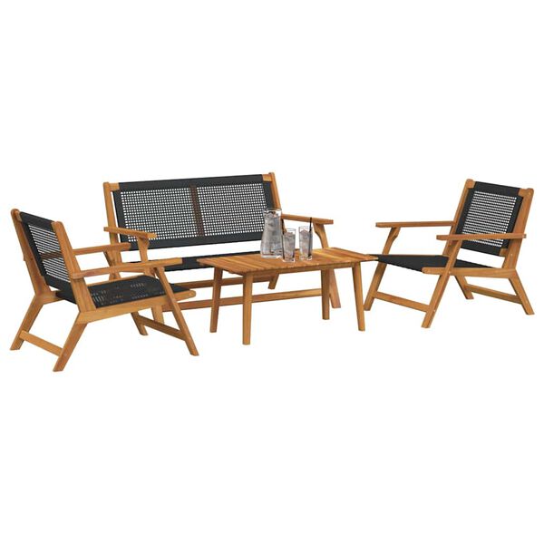vidaXL Chaises de jardin avec table 4 pcs Noir 90 x 45 x 40 cm