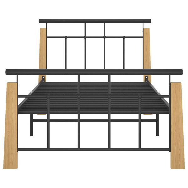 vidaXL Cadre de lit sans matelas m&eacute;tal bois de ch&ecirc;ne massif 90x200 cm