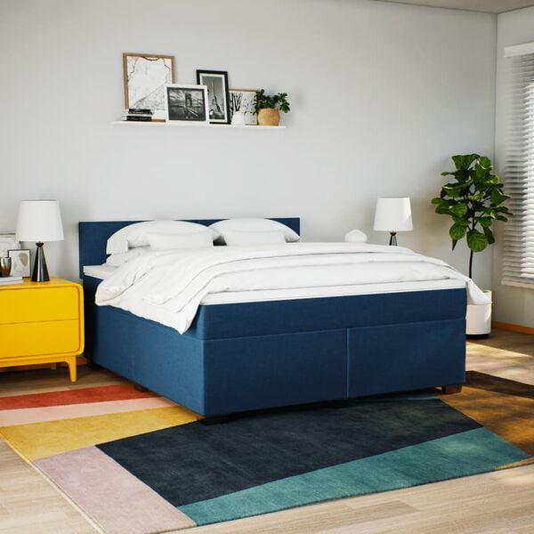 vidaXL Sommier &agrave; lattes de lit avec matelas Bleu 180x200 cm Tissu