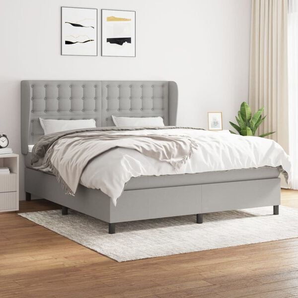 vidaXL Sommier &agrave; lattes de lit avec matelas Gris clair 180x200cm Tissu