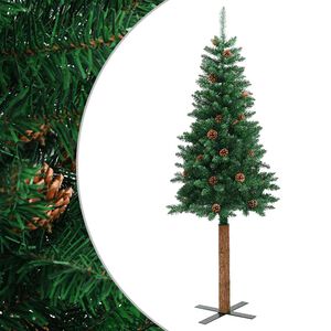 vidaXL Sapin de No&euml;l mince avec bois v&eacute;ritable et c&ocirc;nes vert 210cm PVC