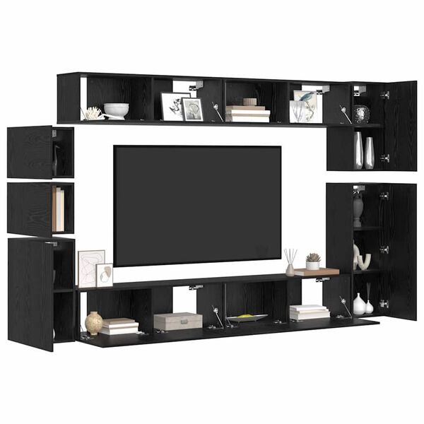 vidaXL Ensemble meuble TV 9 pcs Ch&ecirc;ne noir Bois d'ing&eacute;nierie