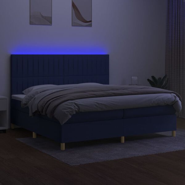 vidaXL Sommier &agrave; lattes de lit et matelas et LED Bleu 200x200 cm Tissu