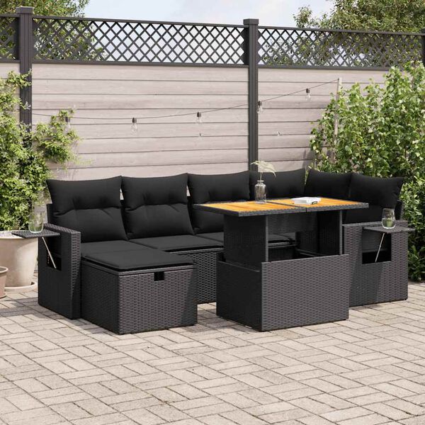 vidaXL Salon de jardin avec coussins 8 pcs noir r&eacute;sine tress&eacute;e acacia
