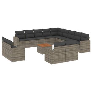 vidaXL Salon de jardin avec coussins 14 pcs gris r&eacute;sine tress&eacute;e
