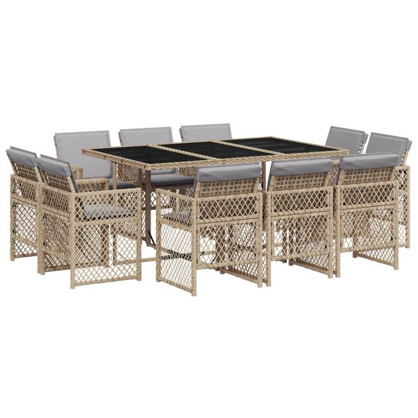 vidaXL Ensemble &agrave; manger de jardin et coussins 11 pcs m&eacute;lange beige