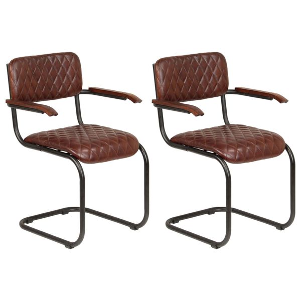 vidaXL Chaises à manger avec accoudoirs lot de 2 marron cuir véritable