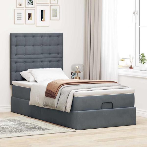 vidaXL Cadre de lit ottoman avec matelas gris fonc&eacute; 80x200 cm velours