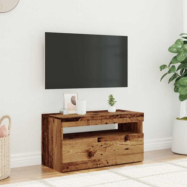vidaXL Meuble TV avec lumières LED vieux bois bois d'ingénierie