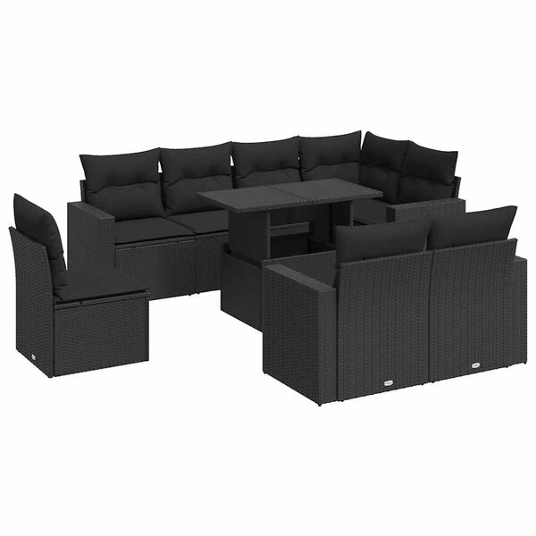 vidaXL Salon de jardin 9 pcs avec coussins noir r&eacute;sine tress&eacute;e