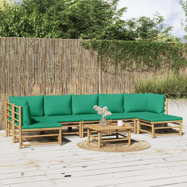 vidaXL Salon de jardin 8 pcs avec coussins vert bambou