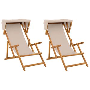 vidaXL Chaise Longue 2 pcs 3 Position Bois d'eucalyptus massif Beige