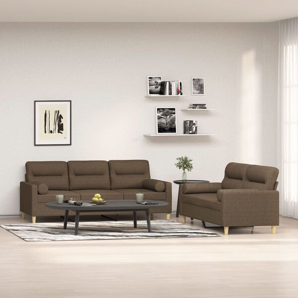 vidaXL Ensemble de canapés 2pcs coussins décoratifs et coussins Marron