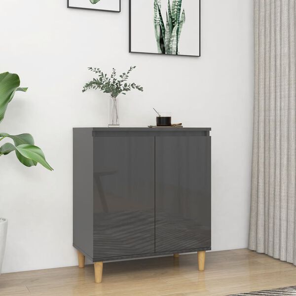 vidaXL Buffet avec pieds en bois Gris brillant Bois d'ing&eacute;nierie