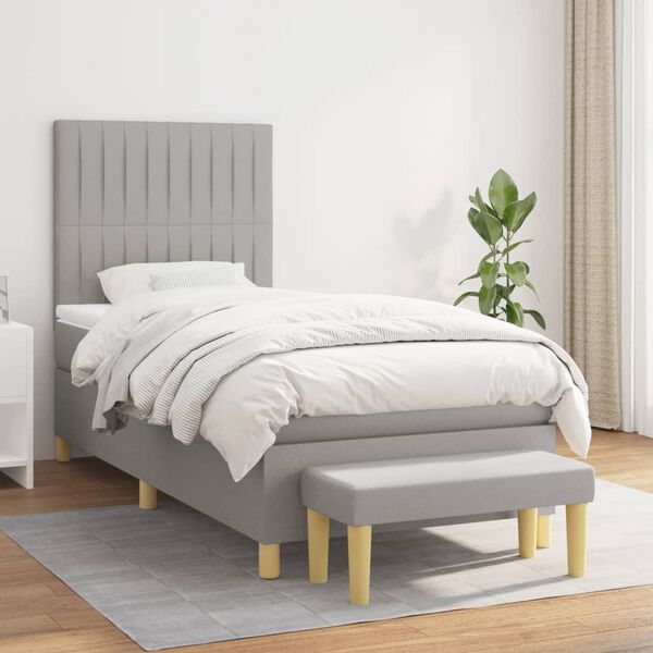 vidaXL Sommier &agrave; lattes de lit et matelas Gris clair 90x190 cm Tissu