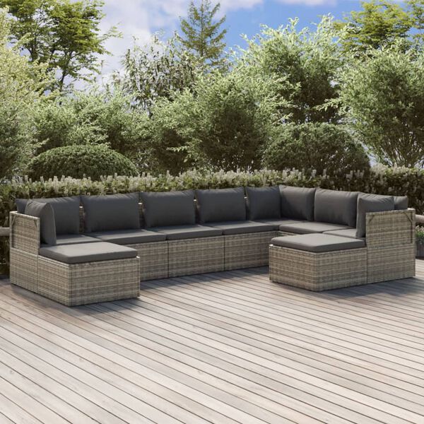 vidaXL Salon de jardin 9 pcs avec coussins Gris R&eacute;sine tress&eacute;e