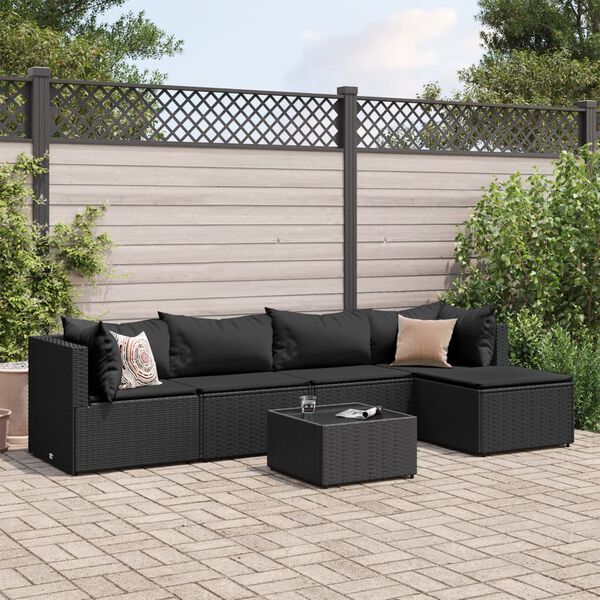 vidaXL Salon de jardin 5 pcs avec coussins Noir R&eacute;sine tress&eacute;e