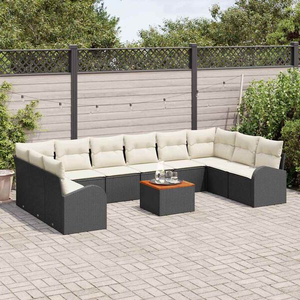 vidaXL Ensemble de canap&eacute; de jardin 11 pcs Noir et blanc