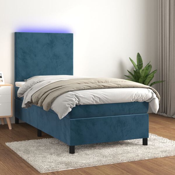 vidaXL Sommier &agrave; lattes de lit avec matelas LED Bleu fonc&eacute; 100x200 cm