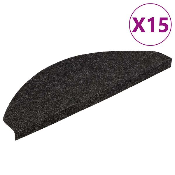 vidaXL Tapis d'escalier autocollants 15 pcs 56x17x3 cm Noir