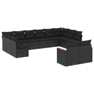 vidaXL Salon de jardin 12 pcs avec coussins noir r&eacute;sine tress&eacute;e