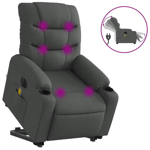 vidaXL Fauteuil inclinable de massage &eacute;lectrique Gris fonc&eacute; Tissu