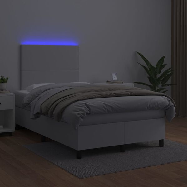 vidaXL Sommier &agrave; lattes de lit avec matelas et LED Blanc 120x200 cm