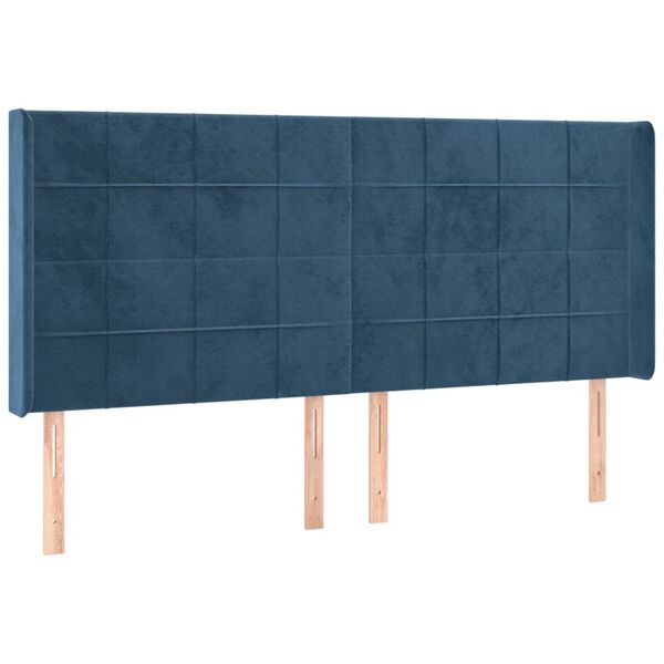 vidaXL T&ecirc;te de lit avec oreilles Bleu fonc&eacute; 163x16x118/128 cm Velours