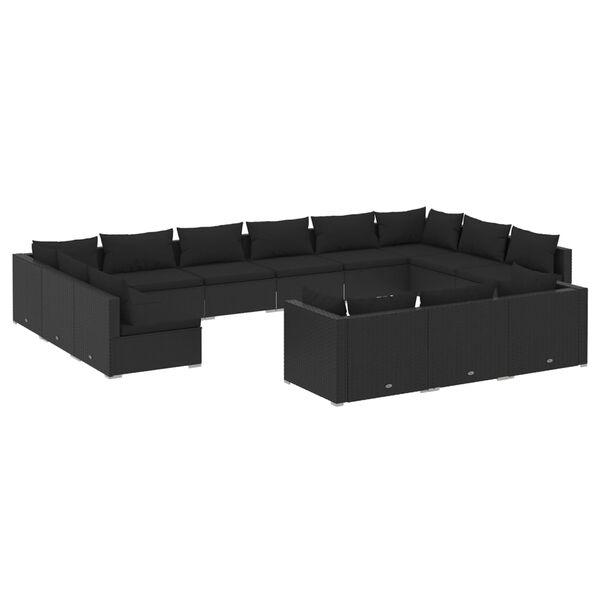 vidaXL Salon de jardin 13 pcs avec coussins Noir R&eacute;sine tress&eacute;e