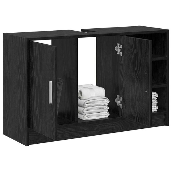 vidaXL Cabinet de salle de bain avec porte Ch&ecirc;ne noir 90 x 29 x 55 cm