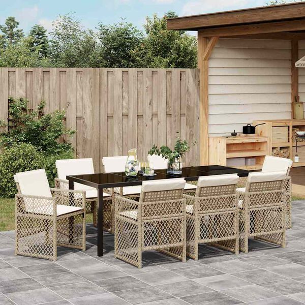 vidaXL Ensemble de salle &agrave; manger pour jardin 9 pcs Beige polyrotin