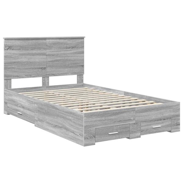 vidaXL Cadre de lit Gris Sonoma 135 x 190 cm Bois d'ing&eacute;nierie