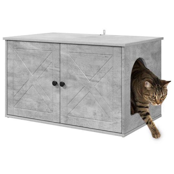 vidaXL Maison pour chat B&eacute;ton 85 x 55 x 50 cm Bois d'ing&eacute;nierie