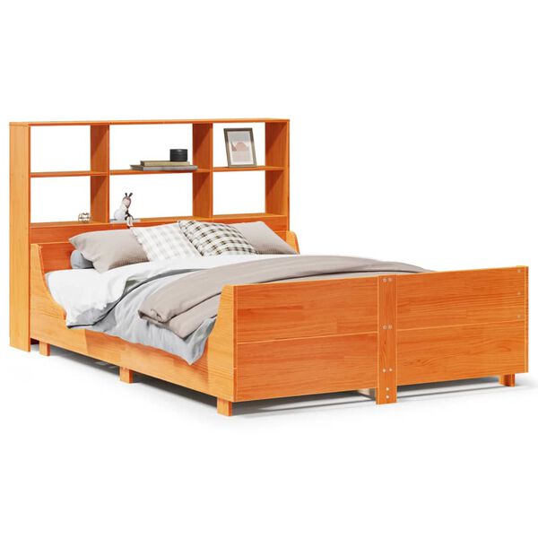 vidaXL Lit biblioth&egrave;que sans matelas cire marron 140x200cm bois massif
