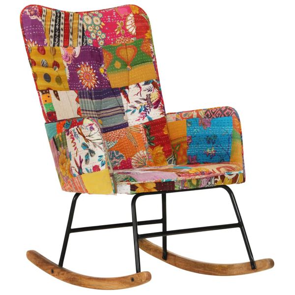 vidaXL Chaise &agrave; bascule Multicolore Toile patchwork