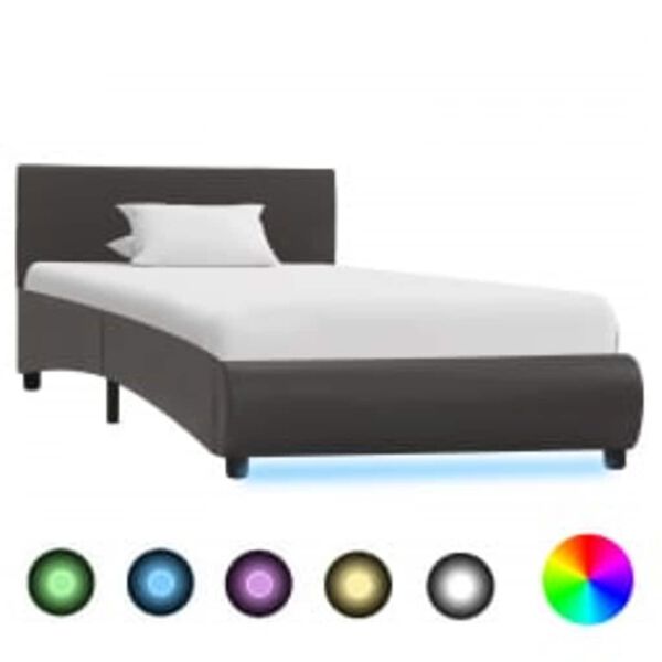 vidaXL Cadre de lit avec LED sans matelas gris similicuir 90x200 cm