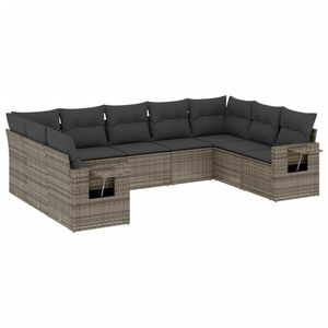 vidaXL Salon de jardin 9 pcs avec coussins gris r&eacute;sine tress&eacute;e
