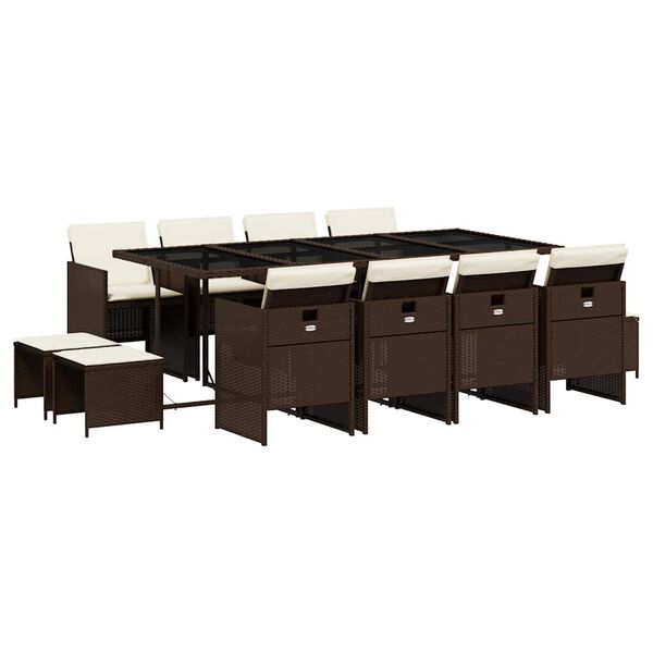vidaXL Ensemble &agrave; manger de jardin avec coussins 13 pcs marron rotin